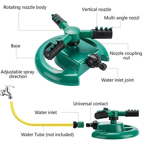 360 degree garden sprinkler with adjustable spray direction and multi-angle nozzles for efficient watering
