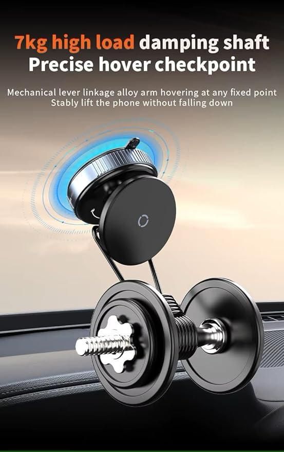 360 degree phone holder with high load damping shaft for stable phone support in vehicles
