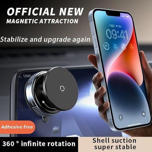 360 degree phone holder designed for stability with adhesive-free magnetic attraction and infinite rotation