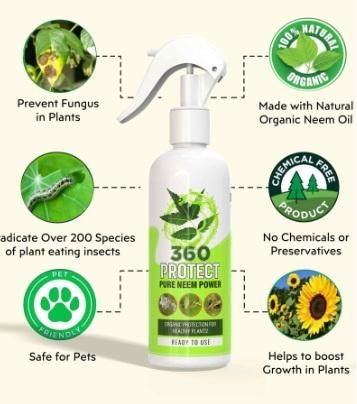 360 Protect Neem Plant Protection Spray made with natural organic neem power for healthy plants