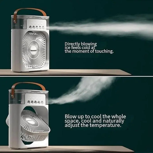 Portable ice fan with adjustable settings for effective cooling and temperature control