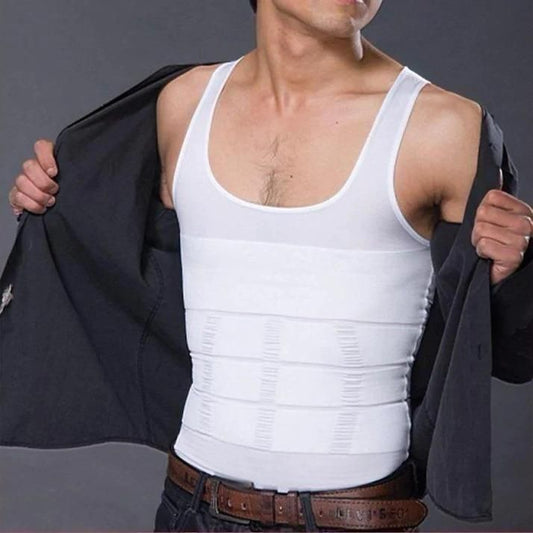 White body shaping vest for men designed for a slim fit under clothes