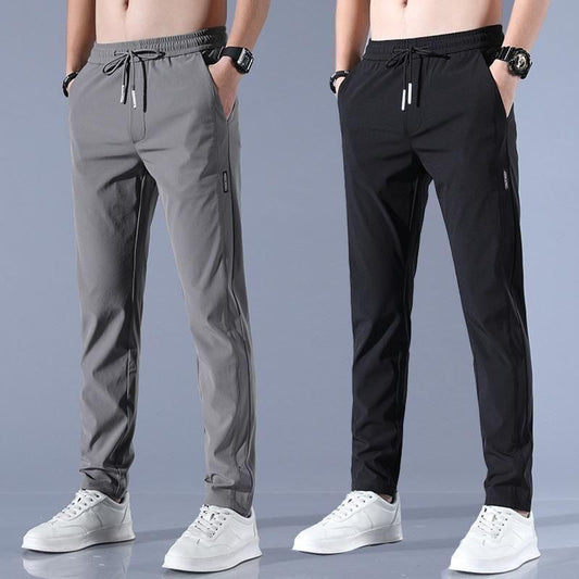 Men's comfortable athletic pants in gray and black with adjustable drawstring for active wear