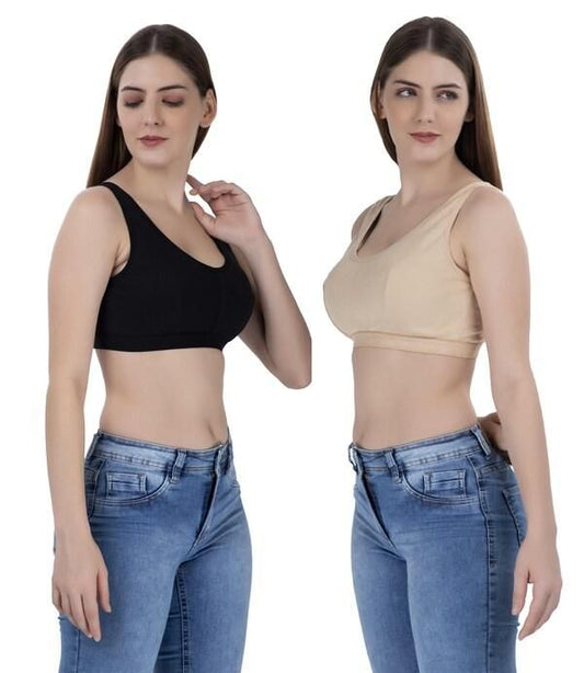 Set of two comfortable bras for women in black and beige, designed for all-day wear and support