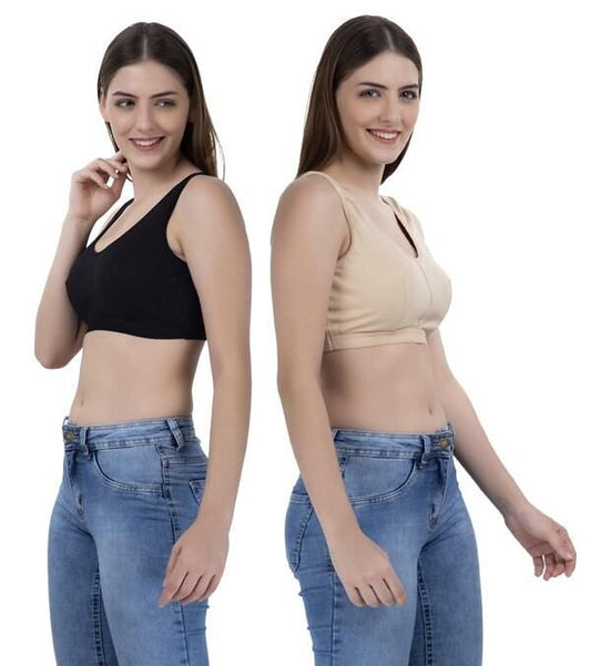 Set of two comfortable bras for women in black and beige with a stylish design