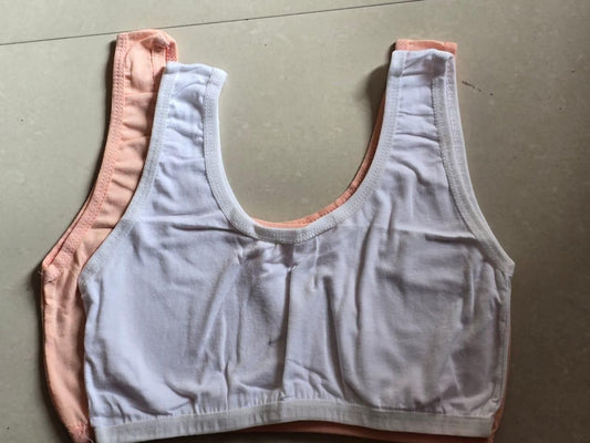 Two comfortable bras for women in pink and white, designed for all-day wear and support