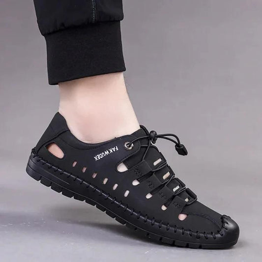 Stylish black comfortable casual shoes for men with breathable design and adjustable laces