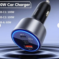 200W Car Charger with multiple USB ports for compact car charging cables convenience on the go