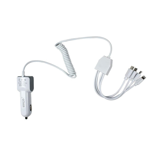 Compact car charging cables with multiple connectors for easy device charging on the go