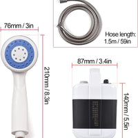 Compact outdoor shower system with handheld sprayer, flexible hose, and portable water tank for easy use