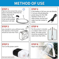 Compact outdoor shower system instruction image for easy setup and water usage.