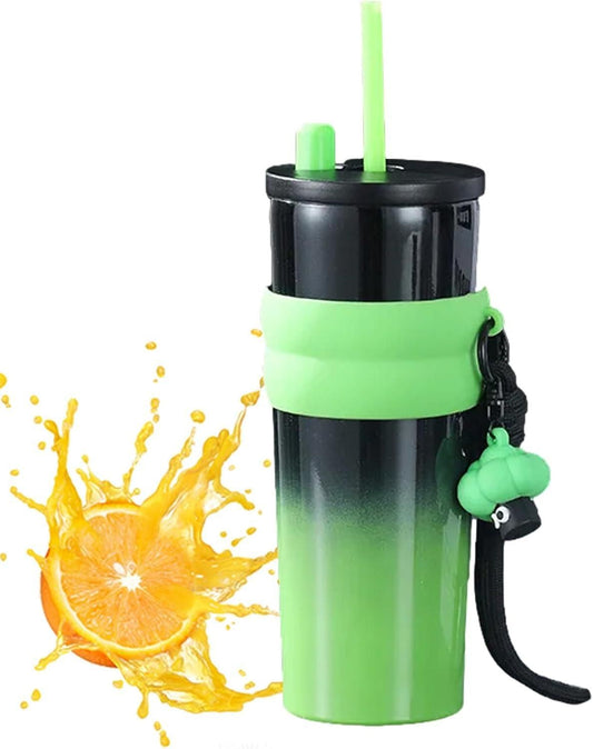 B3ejyj-8w Dual Function Tumbler in Black and Green with Straw and Splash Design