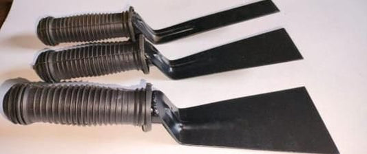 Set of three durable khurpa for gardening with ergonomic rubberized handles for comfort