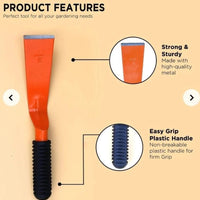 Durable khurpa for gardening with strong metal blade and easy grip plastic handle for comfortable use