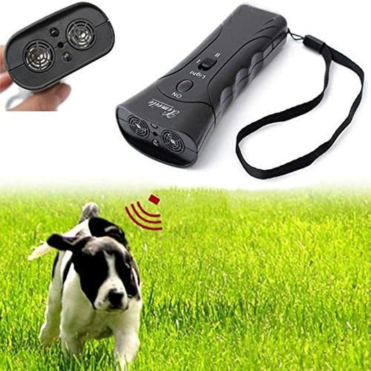 Handheld ultrasonic device to stop aggressive dog attacks with sound waves and strap for easy carrying