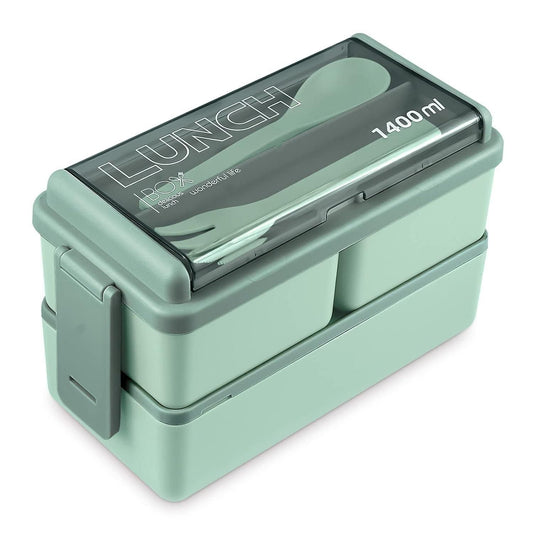 B3ejyj-8w eco-friendly lunch container in mint color with two compartments and a spoon included