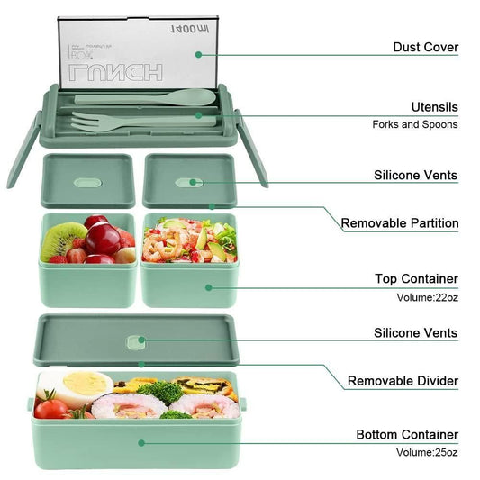 Eco-friendly lunch container with removable partition and silicone vents for easy meal separation and transport