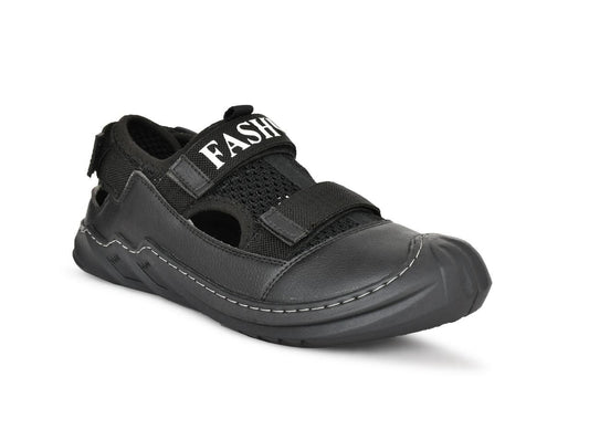 Black daily wear sandals for men with adjustable straps and comfortable footbed