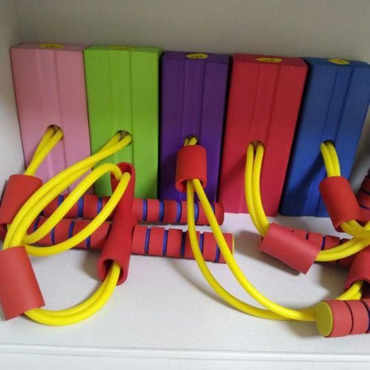 Colorful foam pogo jumper for kids with yellow handles for fun and active play