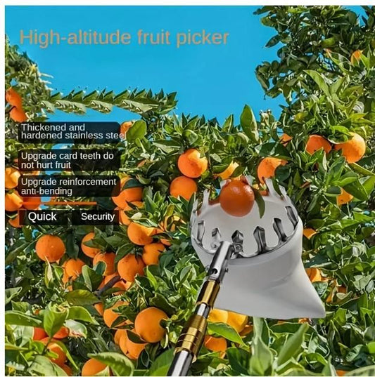High-altitude fruit picker with storage bag for easy fruit collection and secure storage