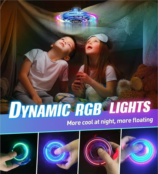 Children playing with a magic flying orb toy featuring dynamic RGB lights for exciting nighttime fun