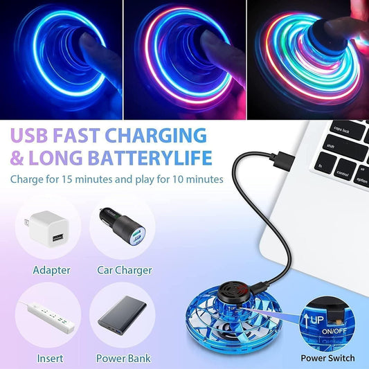Magic flying orb toy with USB fast charging feature and vibrant LED lights for endless fun
