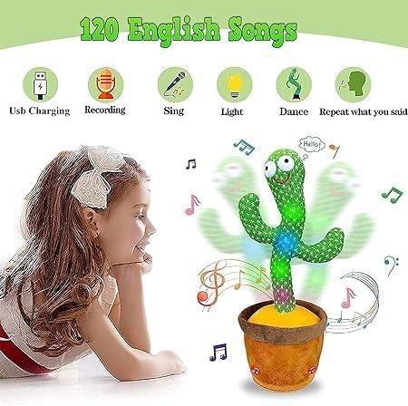 Musical mimicry cactus for kids with light and dance features, engaging with a child and playing 120 songs