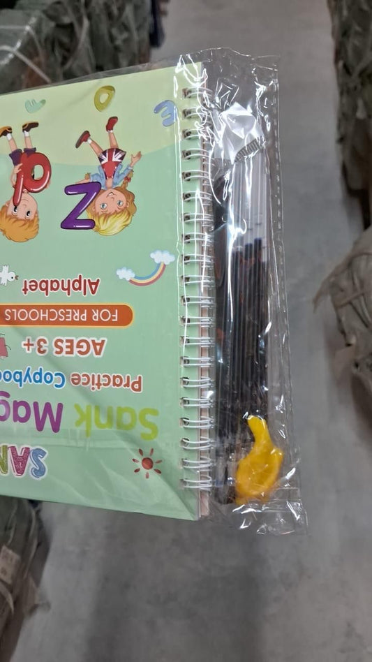 Preschool handwriting practice kit featuring colorful pages and tools for ages 3 and up