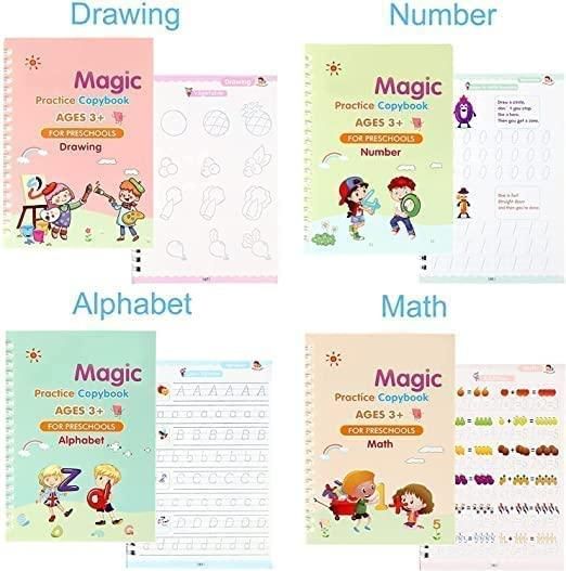 Preschool handwriting practice kit including drawing, number, alphabet, and math activities for ages 3+