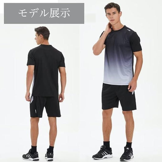 Men's two-piece athletic outfit featuring a gradient shirt and shorts for active wear