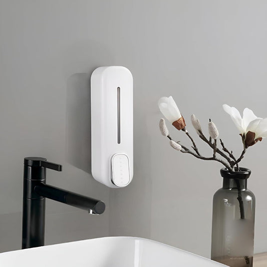 Wall mounted soap dispenser pack in white for convenient bathroom use with sleek design