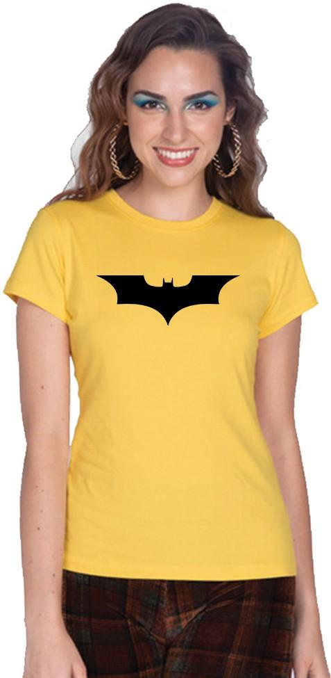 Yellow Batman printed t-shirt featuring a bold black bat logo for superhero lovers